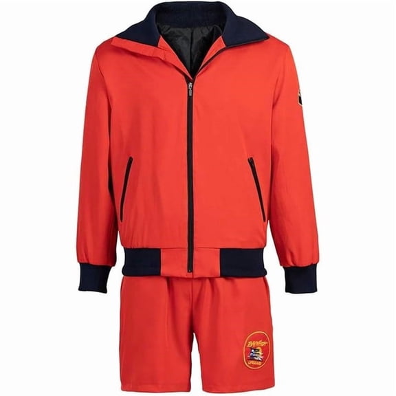 Mens Red David Hasselhoff Lifeguard Inspired Retro Jacket and Shorts Set Vintage Performance Costume Two Piece Outfit