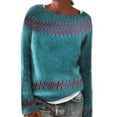 thumbnail image 6 of VISALY Isle Sweater Top Oversized Dressy Tops Soft Warm Cozy Soft Touch Funnel Merino W.ool Seamless Sweater Sweaters for Women Cropped Sweater Boho Pattern Pullover Oversized Sweaters Blue L, 6 of 7