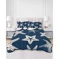 thumbnail image 2 of Quilts Twin Size Bedding Set, Navy Blue Starfish Coastal Lightweight Quilted Comforter, Nautical Summer Ocean Abstract Art Soft Bedspread Coverlet with Pillow Covers for All Season, 68" x 86", 2 of 7