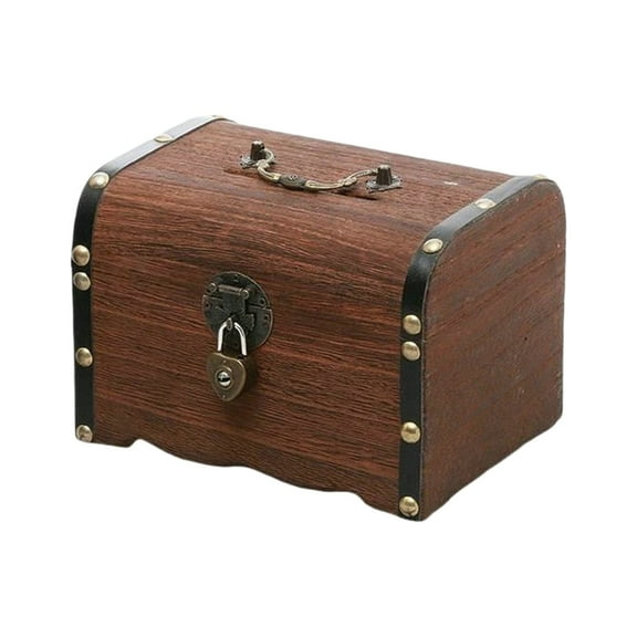 WINDLAND Vintage Wooden Treasure Chests Coin Banks With Lock Bucolic Decorative Storage Box For Kids Homes Office Decors