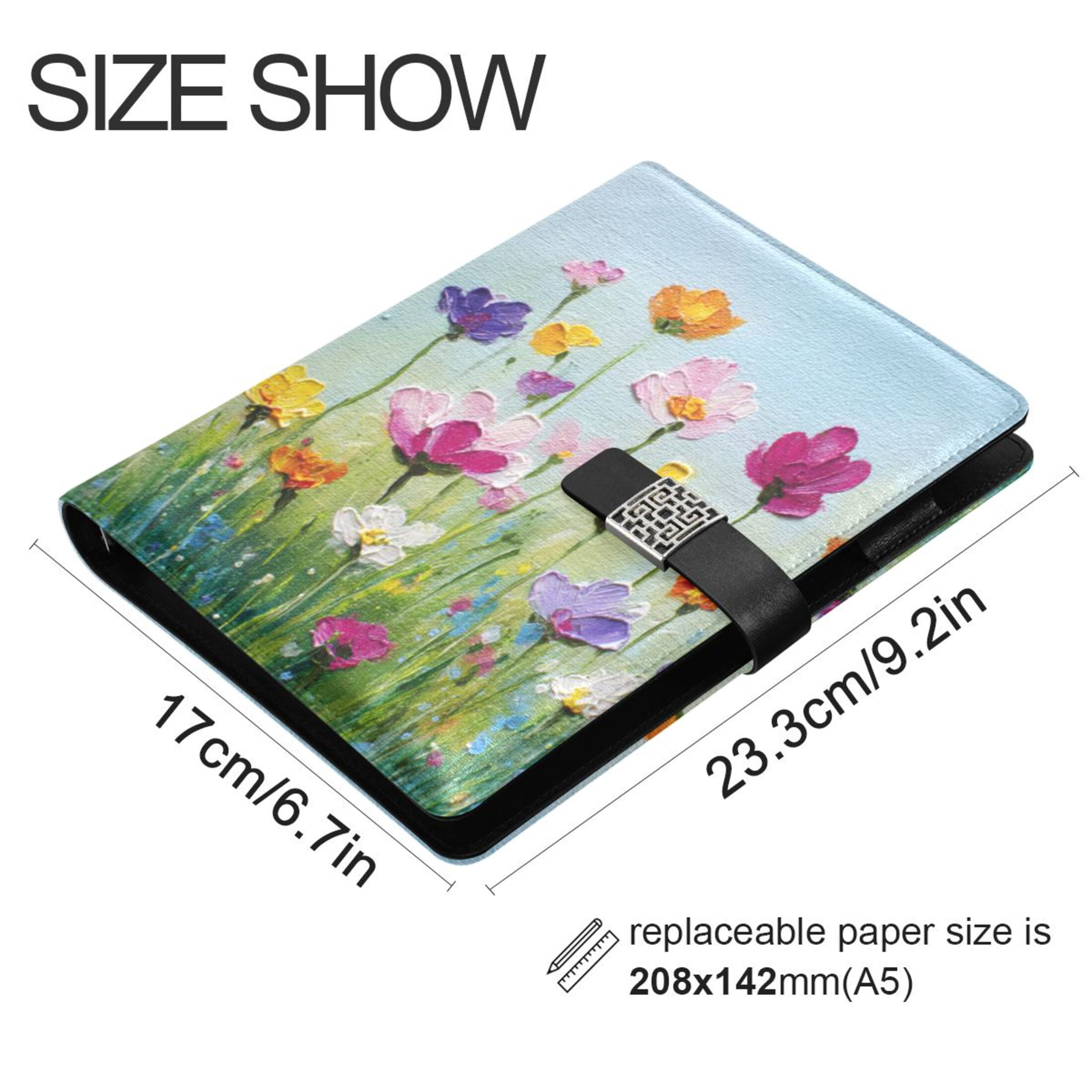 Leather Planner Leather Notebook Notebook Journal Binder Design Pen Pocket Design Convenient for Storage Meadow Flower Spring