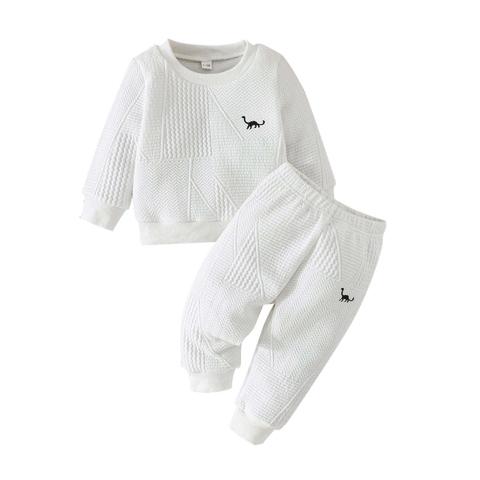 Zaveiop Kids Toddler Baby Boy Girl Clothes Long Sleeve T-Shirt Cute Print Pullover Tops& Long Pants Two Piece Outfit Set (White 12-18 Months)