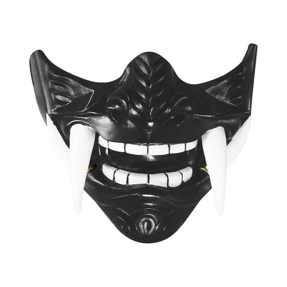 Half Face Oni Mask Black Resin Halloween Mask 1 Pack for Masquerade Party Accessory