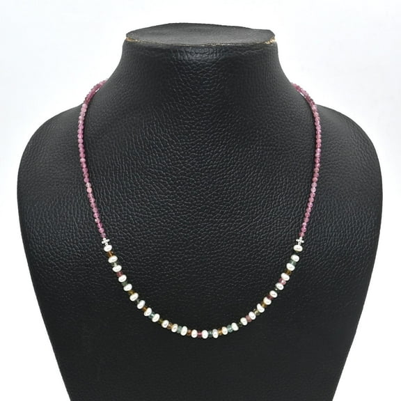 THE GEMS GRID Natural Pink Tourmaline & Pearl Necklace, AAA  Quality Faceted Multicolor Gemstone Beads, 925 Sterling Silver Jewelry – 16"-36" Elegant Gift