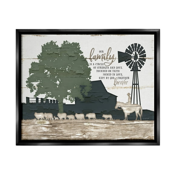 Stupell Industries Our Family Is A Circle of Strength Farm Homestead Silhouette Jet Black Framed Floating Canvas Wall Art, 16x20, by Jennifer Pugh
