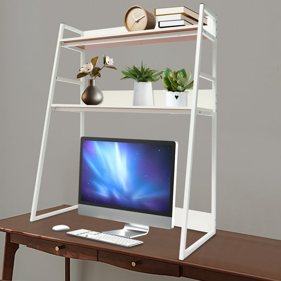 29.5*12.6 Freestanding White Desktop Bookshelf Multipurpose Desktop Hutch Countertop Hutch Bookshelf