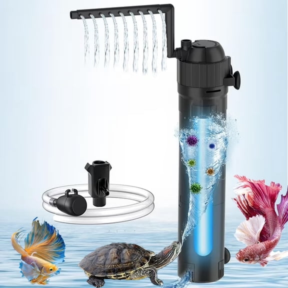 Aquarium Filter U-V Light 5 in 1 Fish Tank Filter, Tawatiler 210 GPH Green Water Cleaning Filter Pump with Timer, Dual Mode (Aeration/Rainfall) for 40-200 Gallon Aquariums (10W U-V 8W Pump)