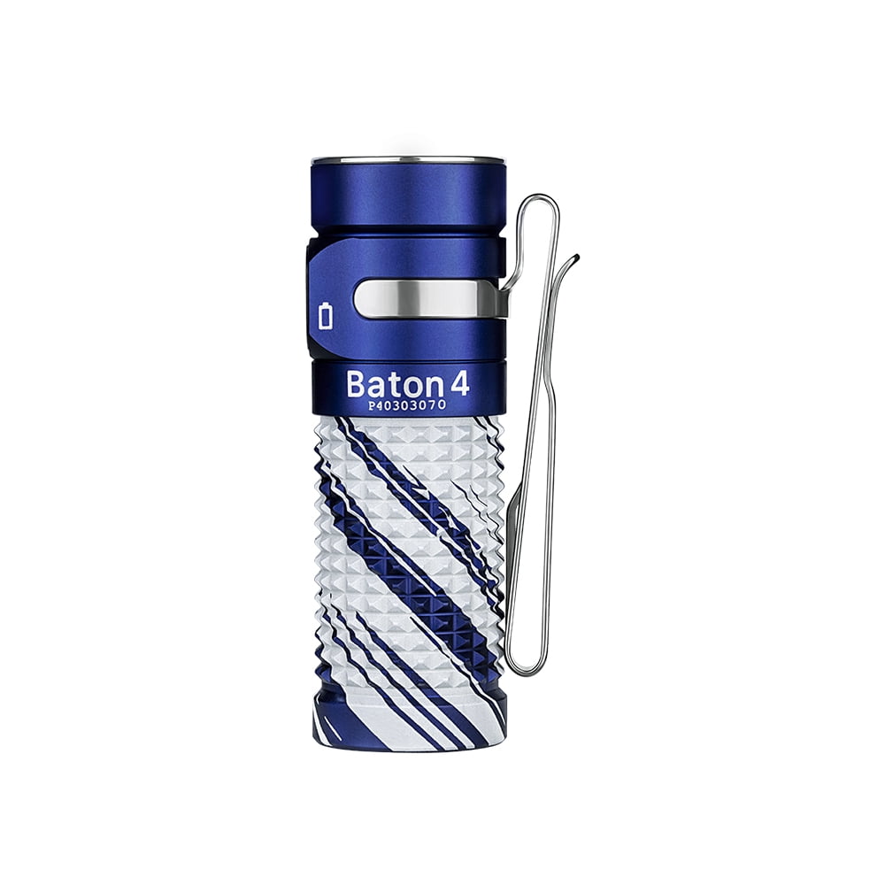 OLIGHT Baton4 Rechargeable EDC Flashlight, Bright LED Flashlight 1300 Lumens with Charging Cable, IPX8 Waterproof, 6 Adjustable Modes Handheld Light for Home, Camping, and Emergencies （Arctic Flame）