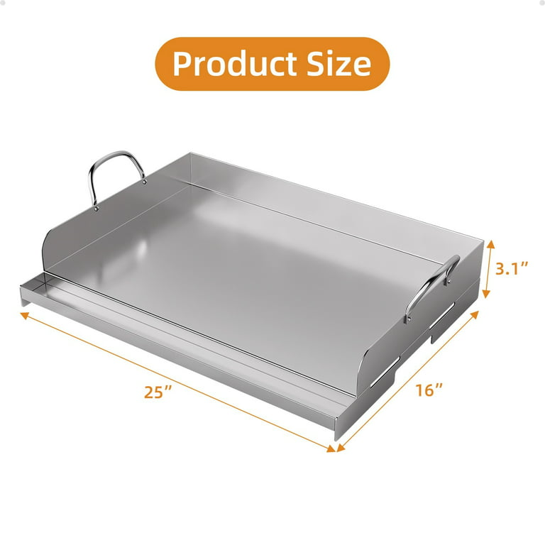 Bentism 23.5 inchx16 inch Flat Top Griddle Stainless Steel BBQ GAS Grill 2 Burners Silver, Size: 23.5 x 16