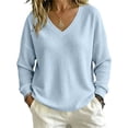 thumbnail image 3 of Shirts for Women Zaewscy Fashion Women's Casual Solid Color Long Sleeve V-neck Imitation Blouse Shirt Light Blue XL, 3 of 9