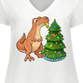 thumbnail image 4 of Inktastic Tyrannosaurus Rex Decorating Christmas Tree Women's Plus Size V-Neck T-Shirt, 4 of 5