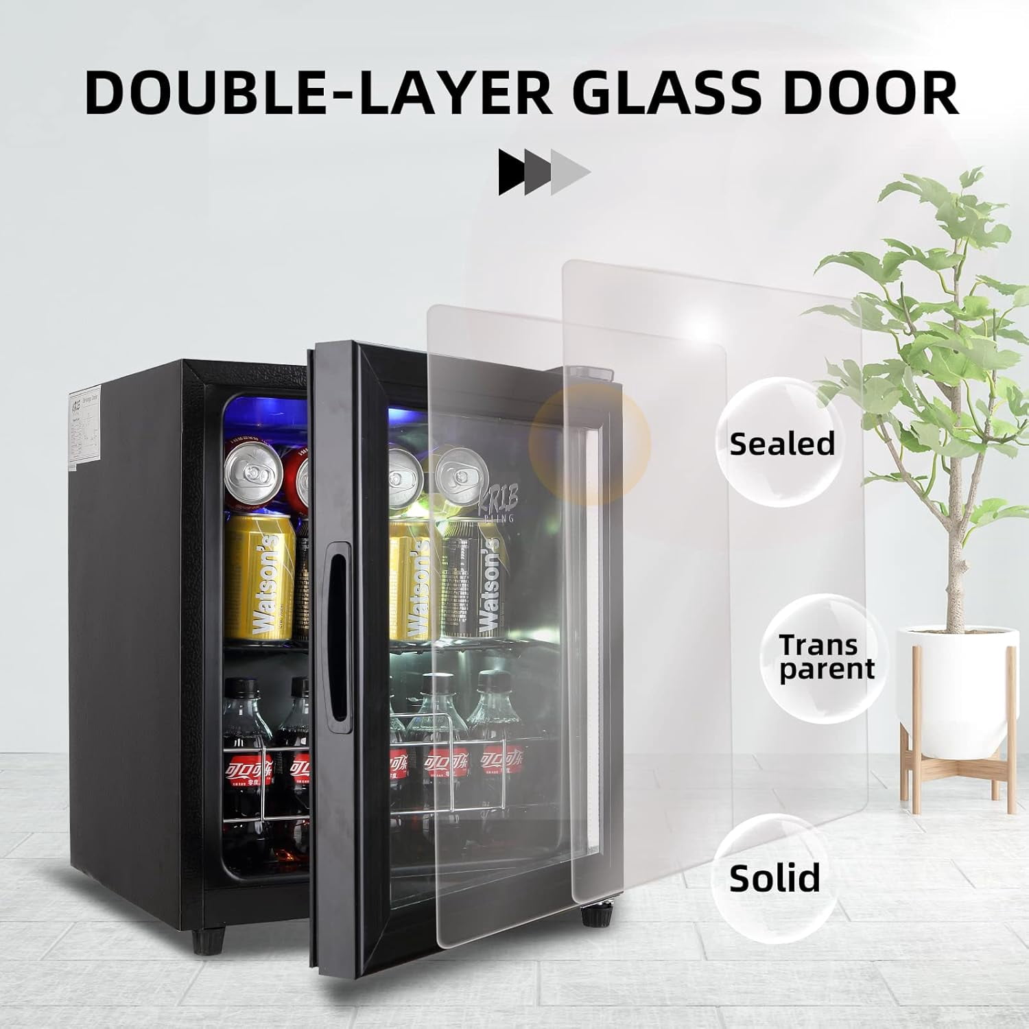 19 in Beverage Refrigerator Cooler, 80 Can Capacity Drink Fridge with Glass Door, Adjustable Shelves, LED Light, Freestanding Beer & Soda Fridge, Black