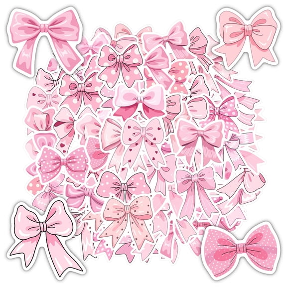 35pcs Adorable Pink Bow Stickers Cute Decorative Stationery Stickers for Suitcase Guitars Luggage