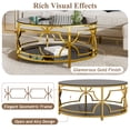 thumbnail image 5 of Modern Round Tempered Glass Coffee Table, Glossy Center Table With Storage Shelf and Gold Metal Frame For Living Room Office Apartment, 5 of 11