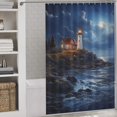 thumbnail image 3 of Lighthouse Sunrise Coast Scenery Pale Blue Tan Shower Curtain Modern Home Bathroom Bathtub Decor Waterproof Fabric with 12PCS Hooks, 3 of 8