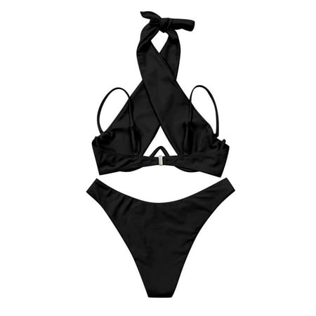 Hassda Clearance High Waisted Bikini Sets For Women Gathering Neck Gathering Support Chest Cushion Split Colorful Sexy Bikini Women S Swimsuit Two Piece Swimsuit For Women Black S-2XL