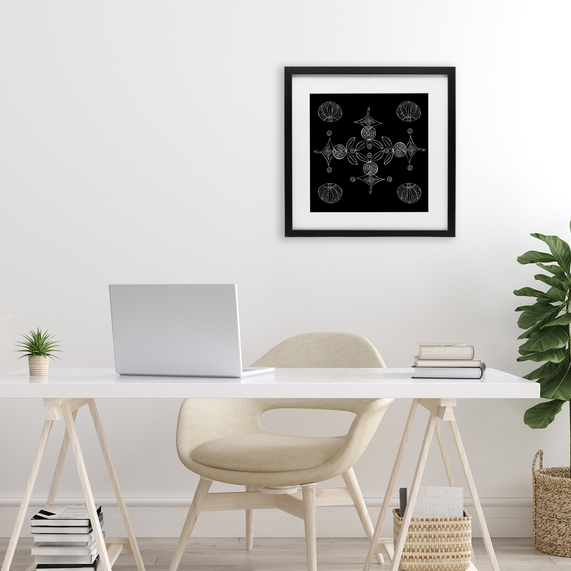 Stupell Industries Simple Monochrome Fractals Black Framed Print Under Glass, design by El Perkin