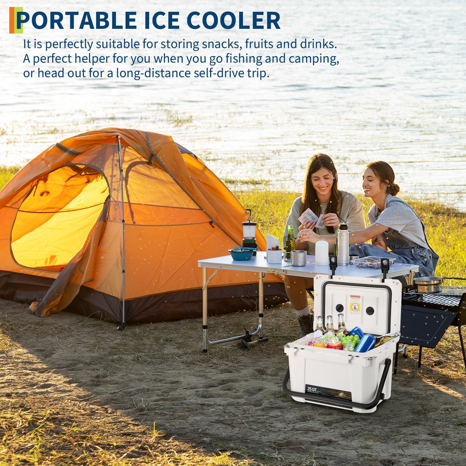 Litake 25 Quart Hard Camping Cooler, Portable Insulated Ice Chest Cooler Box with Heavy Duty Handle, 5-Day Ice Retention, Great for Beach, Camping, Picnic, BBQ, Fishing