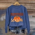 thumbnail image 2 of Xijirk Crewneck Pullover Sweatshirt Long Sleeve Oversized Fit Retro Pumpkin Season Letter Pumpkin Graphic Print for Fall Halloween and Daily Casual Wear,Blue,S, 2 of 4