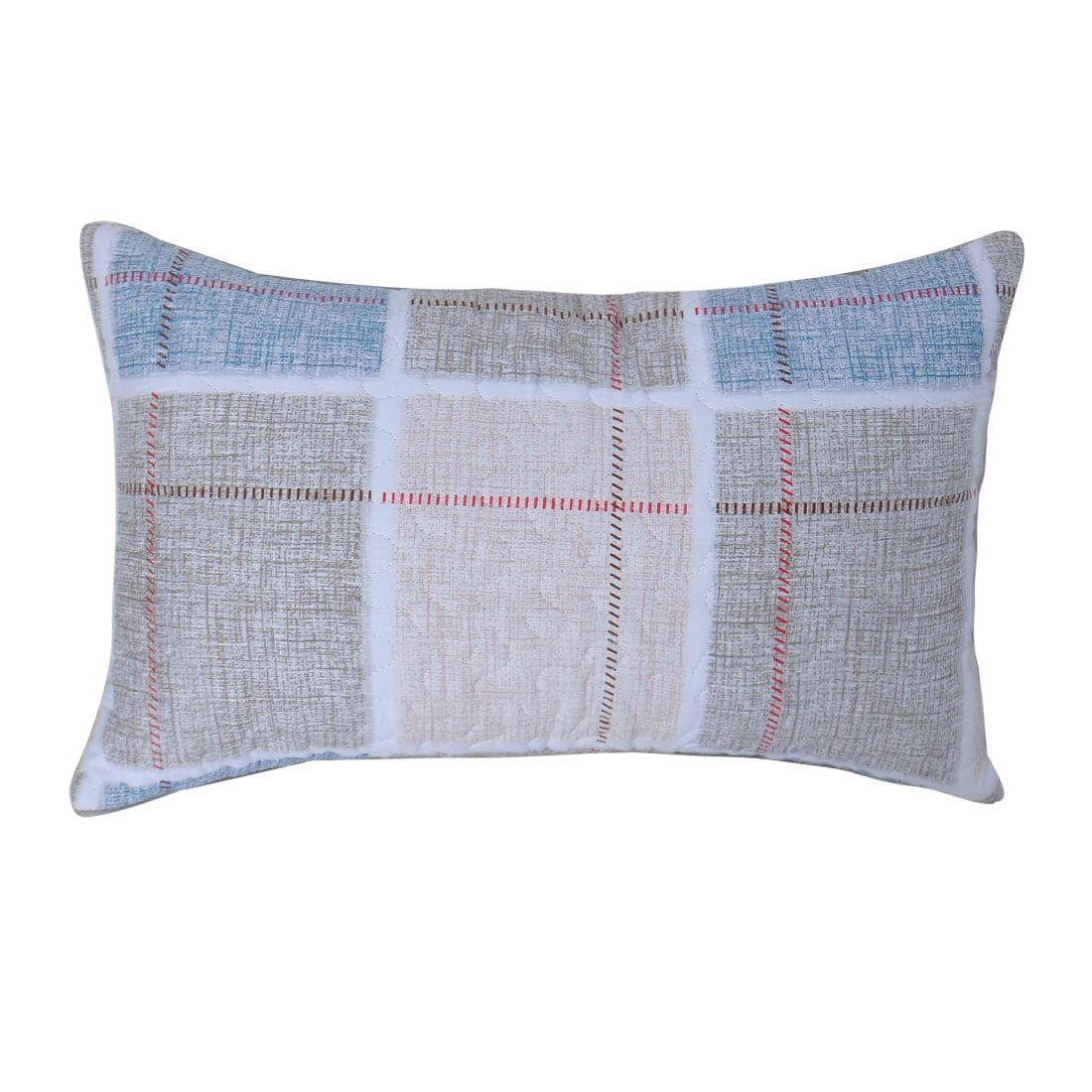 Cotton Quilted Cushion Cover Pillow Case Zipper Closure Plaid Pattern