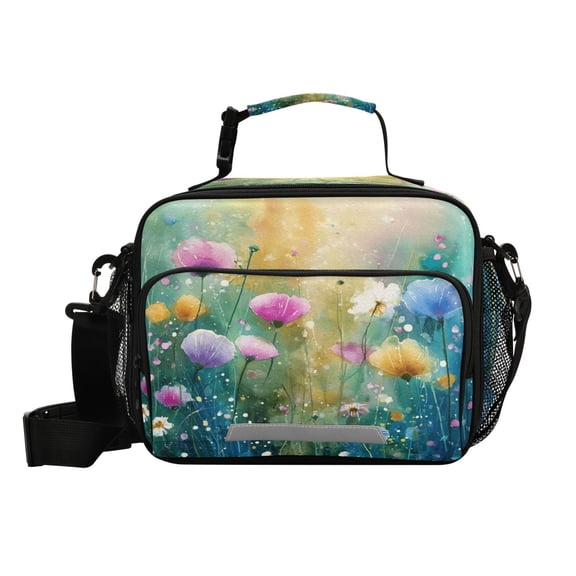 Insulated Lunch Bag 6L Leak-Proof Lunch Box with Shoulder Strap Multiple Pockets Lunch Tote Watercolor Wildflowers