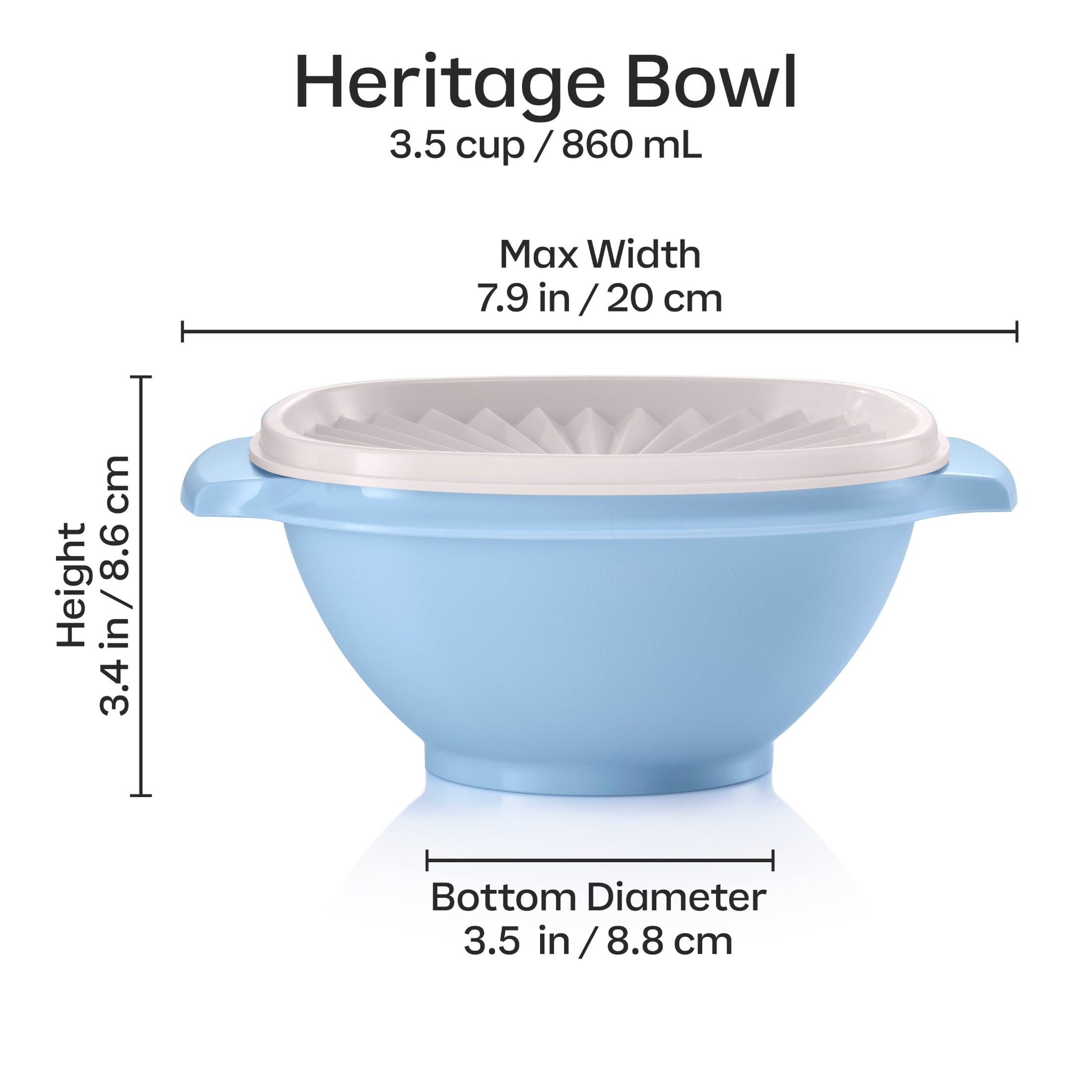 (3 pack) Tupperware Heritage 3.5-Cup Food Storage Bowl with Lid, Blue