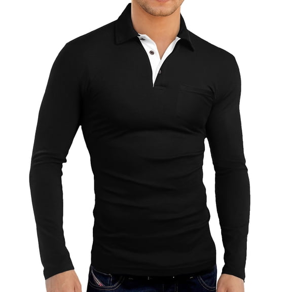 HAOMEILI Men's Short Long Sleeve Polo Shirts Casual Slim Fit Basic Designed Cotton Shirt Tops