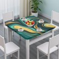 thumbnail image 3 of Teal Gold Marble Pattern Square Fitted Tablecloth with Elastic Edge,Square Table Cover,Washable Elastic Table Cover for Home Kitchen Party Decor 36"x36", 3 of 6