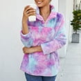 thumbnail image 3 of GENEMA Women Winter Fuzzy Plush Long Sleeve Sweatshirt 1/4 Zipper Stand Collar Pullover Tunic Tops Gradient Rainbow Tie-Dye Printed Loose Shirts Streetwear, 3 of 19