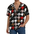 thumbnail image 3 of Xecao offers the Houndstooth Green Red for Men's Casual Short-sleeved Shirt, a button-up collared shirt with a pocket, perfect for beach vacations and yacht travel in the XX-Large size., 3 of 7