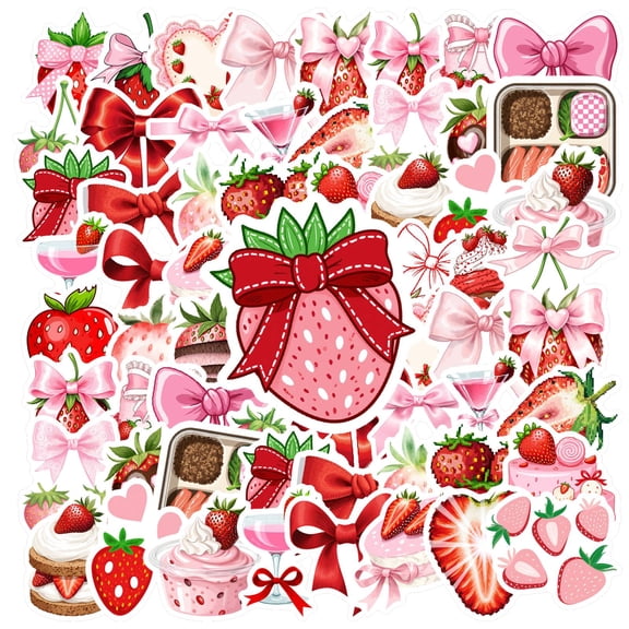 35pcs Sweet Strawberry Stickers Dessert Stickers Cute Stickers for Laptops Suitcase Guitar
