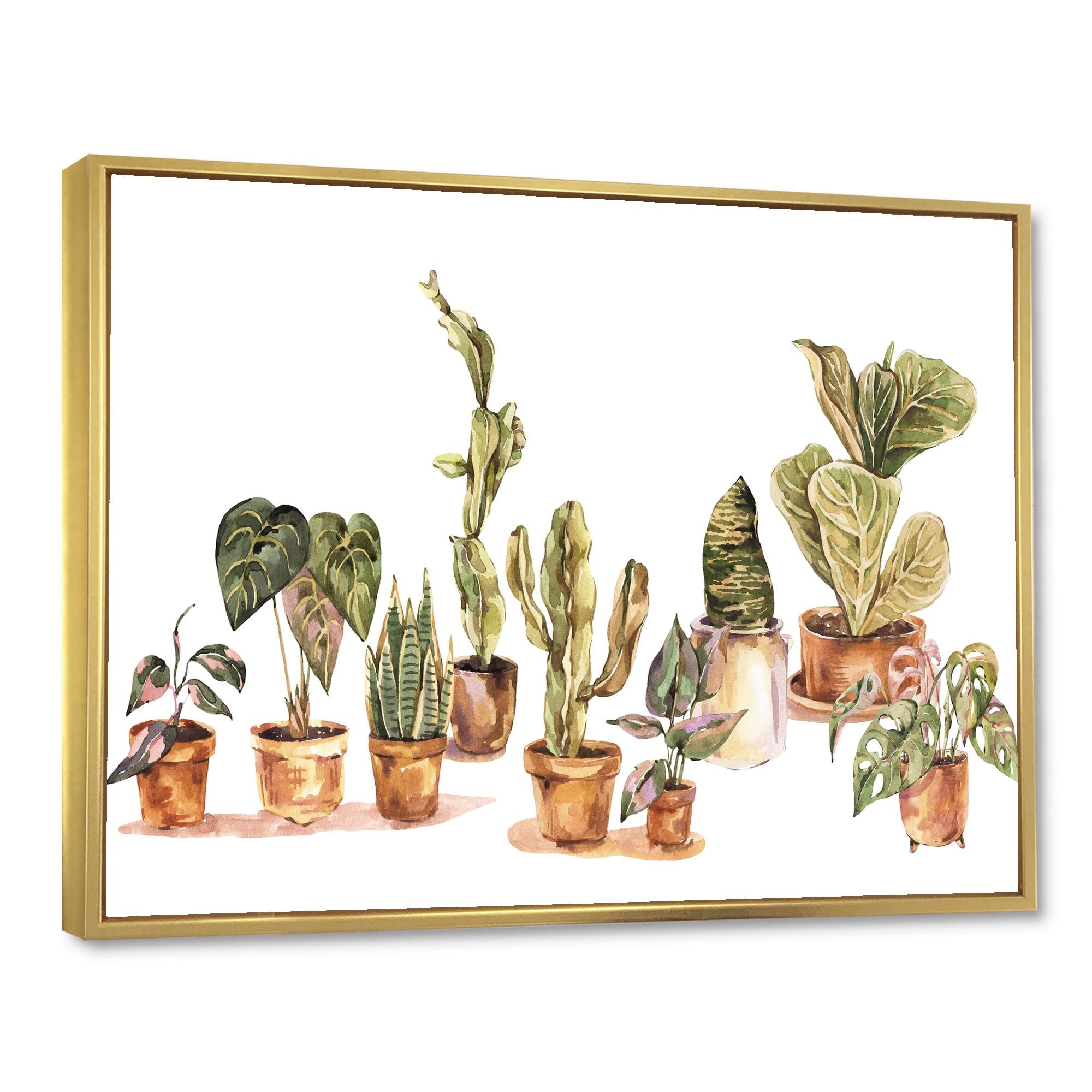 Designart 'Indoor House Plants Urban Jungle in Flowerpots I' Traditional Framed Canvas Wall Art Print
