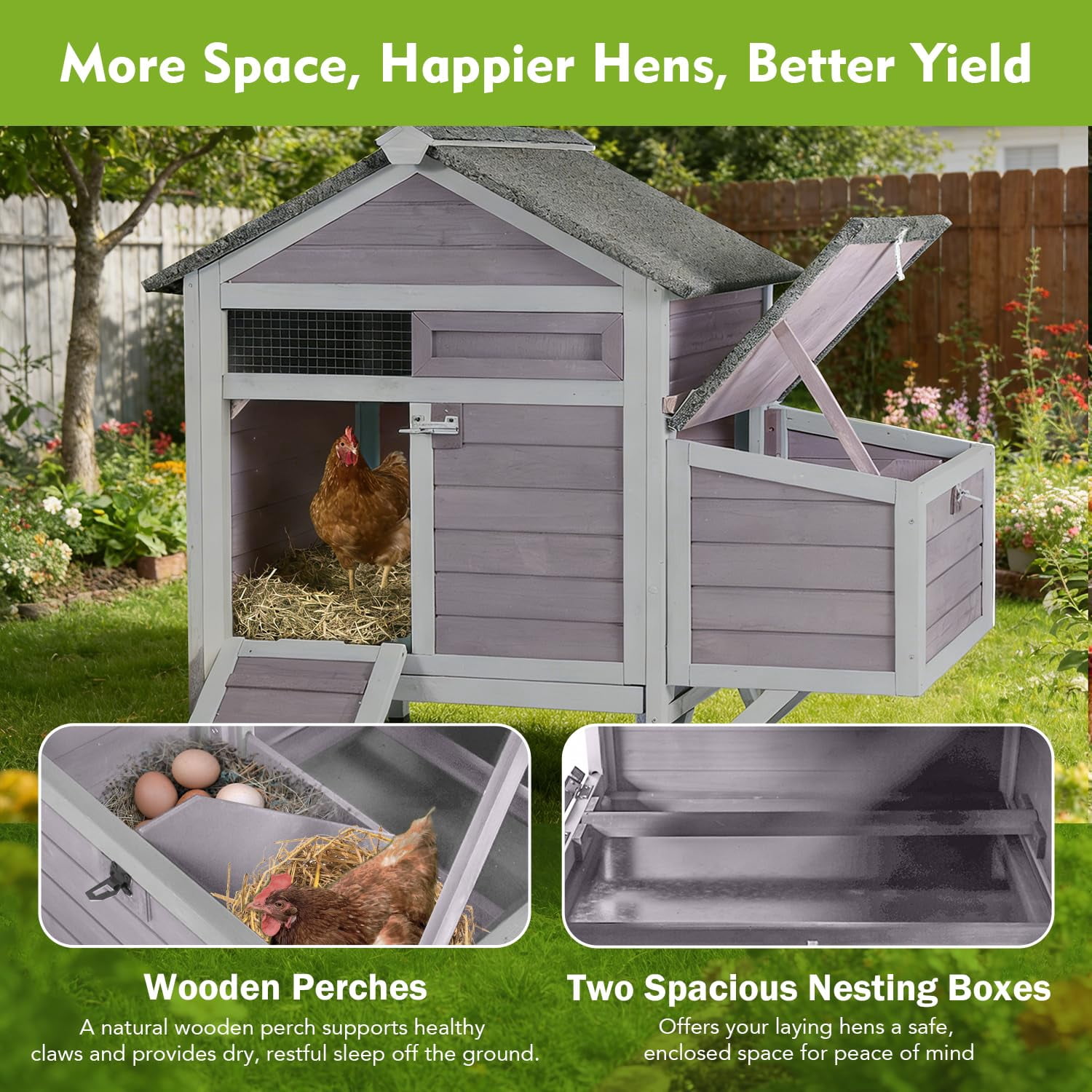 Aivituvin Chicken Coop for 2 Chickens Outdoor, Small Wooden Chicken House with Expandable Run, Nesting Box & Pull-Out Tray, Backyard Poultry Coop for Hens Ducks Quail