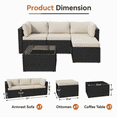thumbnail image 3 of BaPiPro 5 Piece All-Weather PE Rattan Modular Outdoor Patio Furniture Set, Sectional Conversation Sofa with Thick Removable Cushions & Tempered Glass Coffee Table for Backyard Poolside Garden, Beige, 3 of 7
