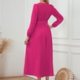 thumbnail image 5 of Busydd Womens Fall Dresses V Neck Cocktail Dress Fashion Button Down Homecoming Dresses Solid Color Tunic Wedding Guest Dress Bow Tie Maxi Dress Casual Flowy Long Sleeve Dress, 5 of 9