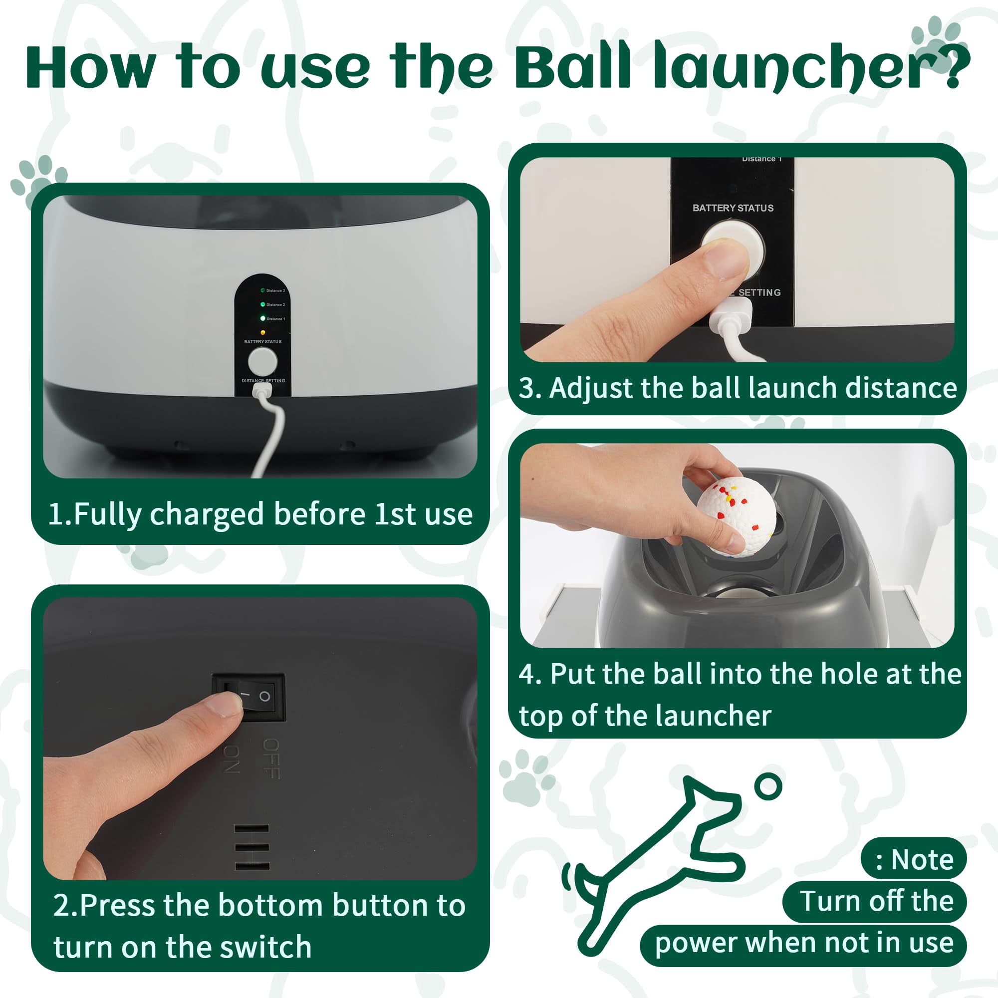 GIANNA Automatic Dog Ball Launcher – Interactive Indoor/Outdoor Dog Toy with 3 Distance Settings, Includes 3 Tennis Balls & Charging Cable, Ideal for Small & Medium Dogs, Grey, Large