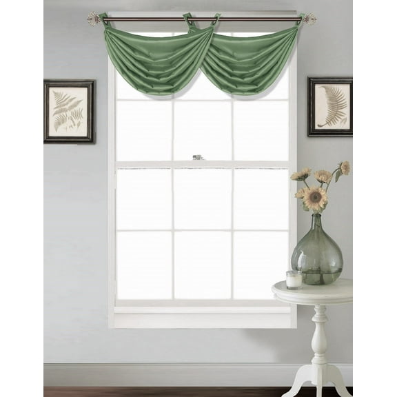(V24) GREEN 1PC Elegant Faux Silk Swag Waterfall Bronze Grommets Dressing Valance, 55" X 24" Inch