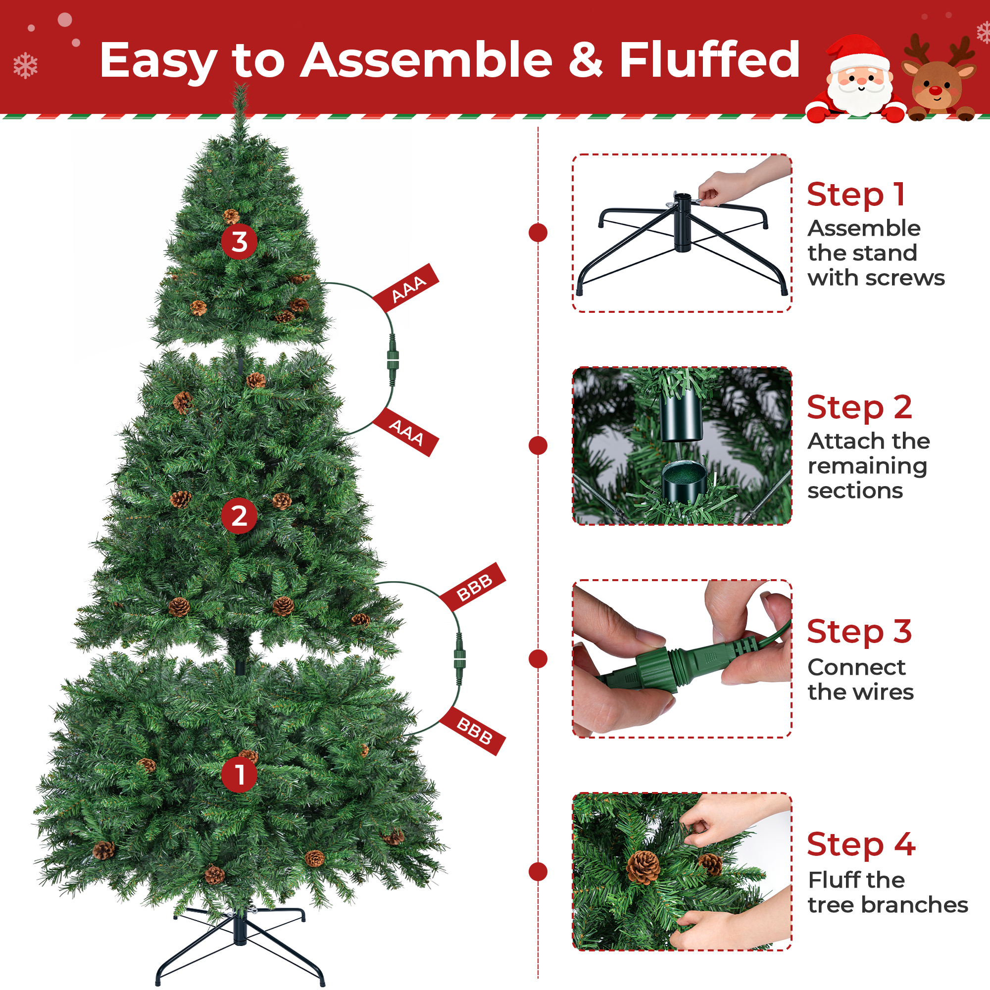 FIRSTNESS 6 Ft Pre-Lit Christmas Tree with 925 Branch Tips photo 8