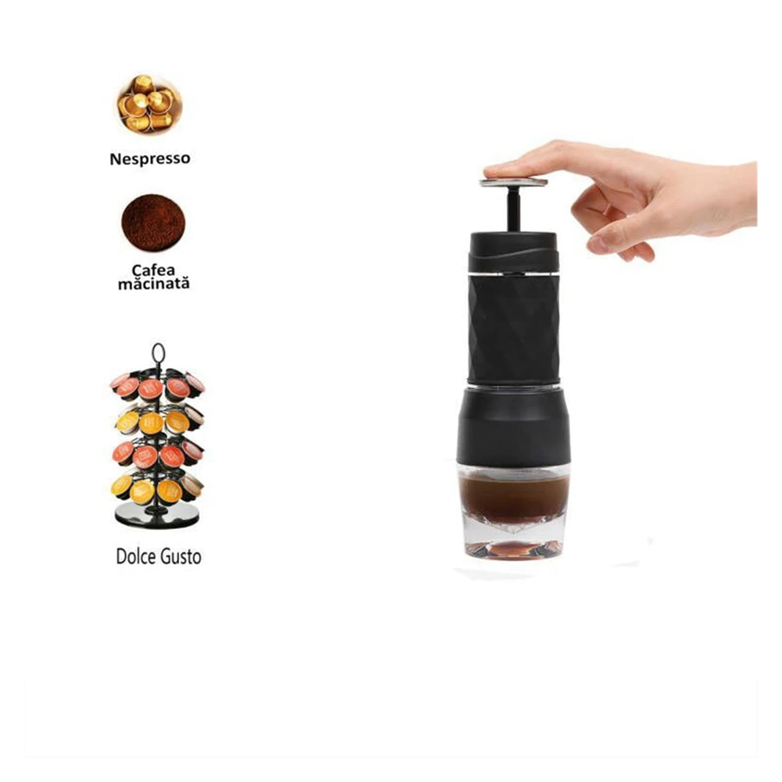 Espresso Coffee Maker Hand Press Capsule Ground Coffee Brewer Portable Coffee Machine Fit Coffee Powder And Coffee Capsule ,Portable
