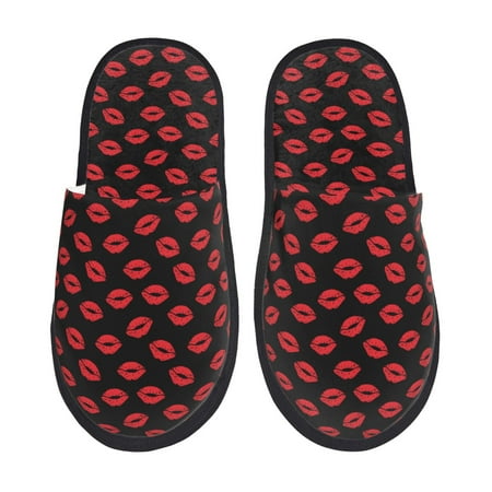 Balery Sexy Red Lips Kiss Slient Indoor Furry Fleece Comfort House Shoes Soft Non-Slip Home Shoes Cotton slippers House Slippers-- Medium