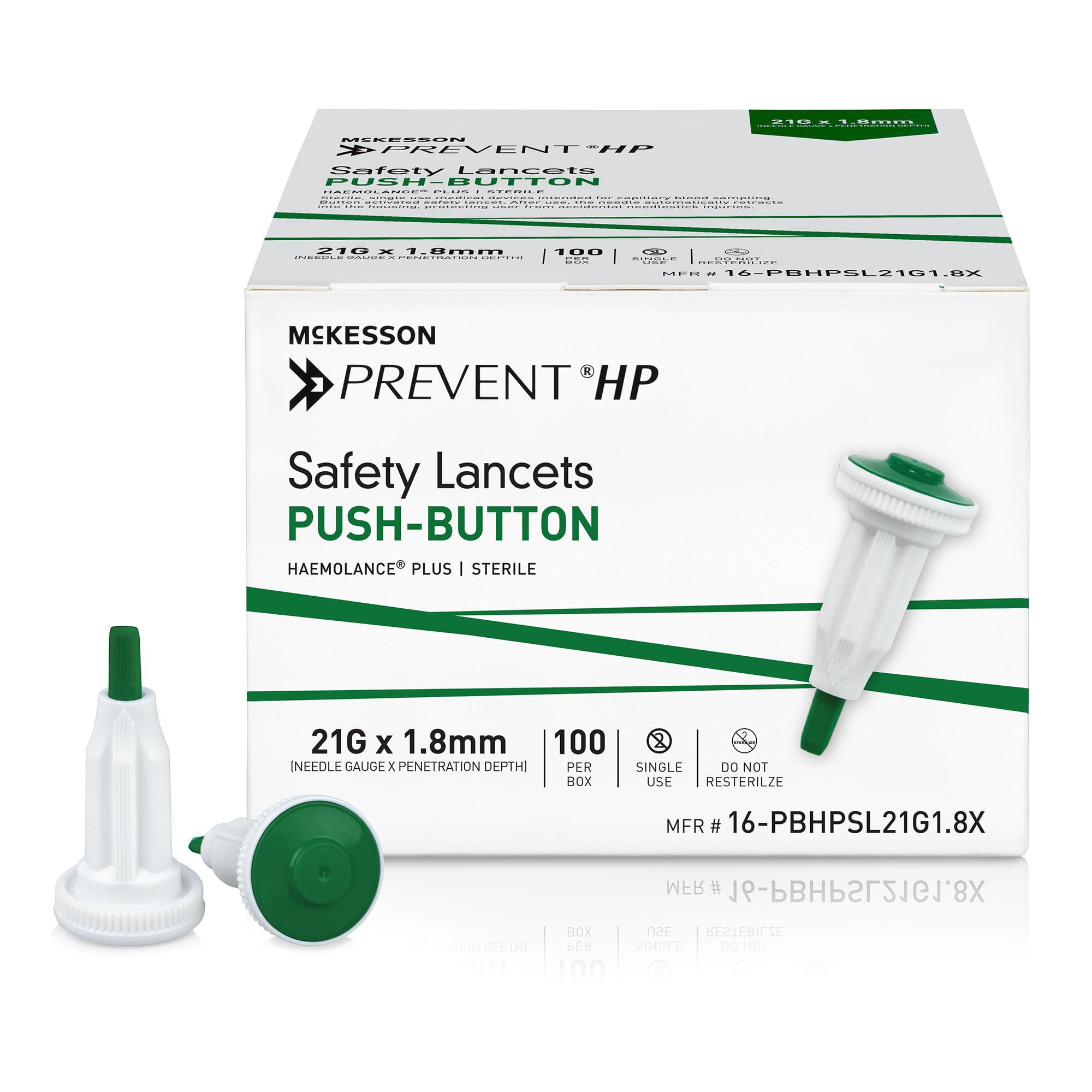 McKesson Prevent HP Safety Lancet 21 Gauge Needle 1.8 mm Depth 1 Box(s), 100 /Box