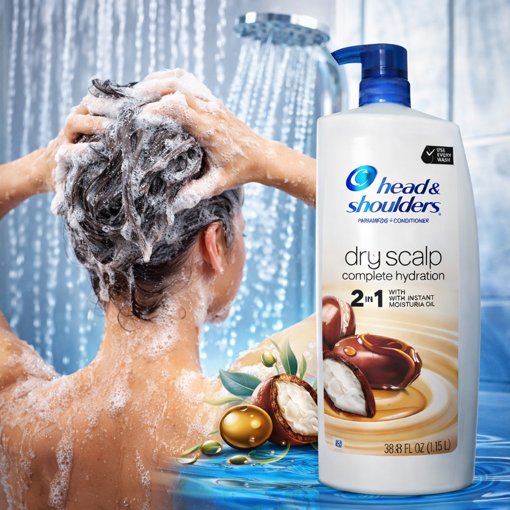 Head & Shoulders Dry Scalp Complete Hydration 2-in-1 Shampoo & Conditioner with Shea Butter & Jojoba Oil, 38.8 fl oz Pump Bottle