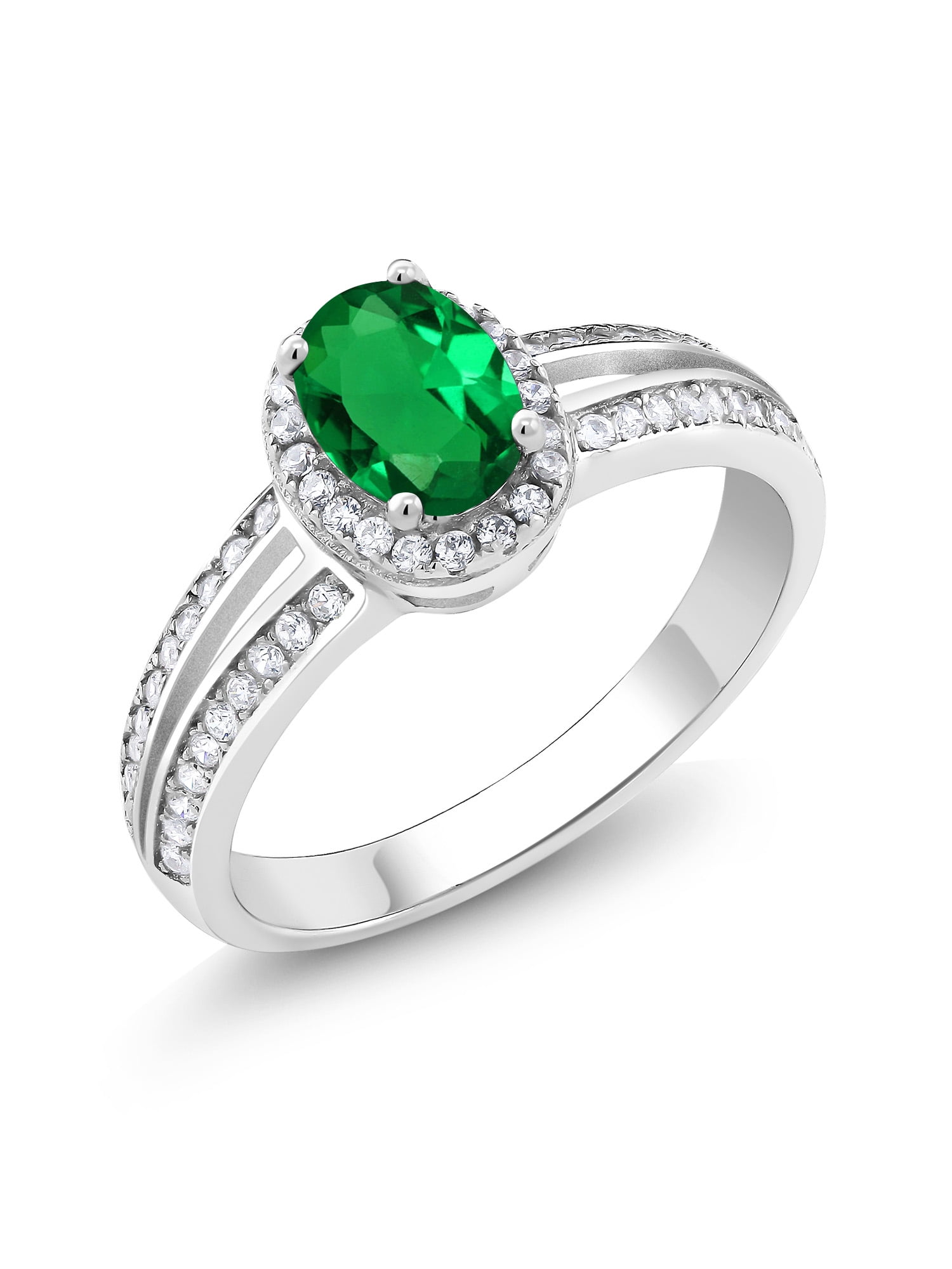 Gem Stone King - 1.20 Ct Oval Green Simulated Emerald 925 Sterling ...