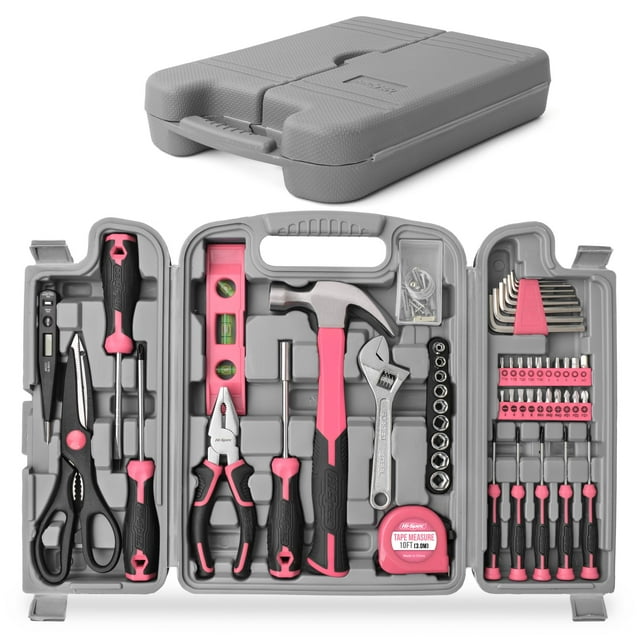 Juego de herramientas Hi-Spec, 54 piezas, kit de herramientas generales para el hogar con funda rosa