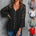 thumbnail image 5 of Fair Price Clothing MIUOWANP Women Casual Elegant Loose Large Size Lace Solid Color Round Neck Pullover Chiffon Shirt Long Sleeve Round Neck Top Shirt S Black, 5 of 5
