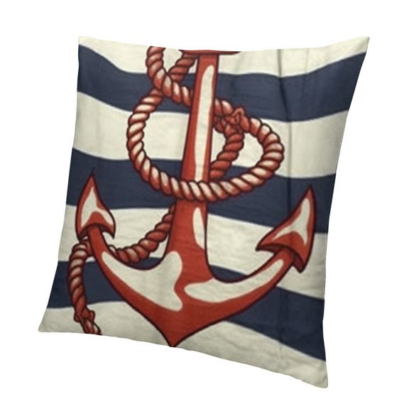 Throw Pillow Cover Case Summer Coastal Nautical Theme Red Anchor Sailboat Compass Waves Decorative Pillow Cases Covers Home Decor Square Pillowcases