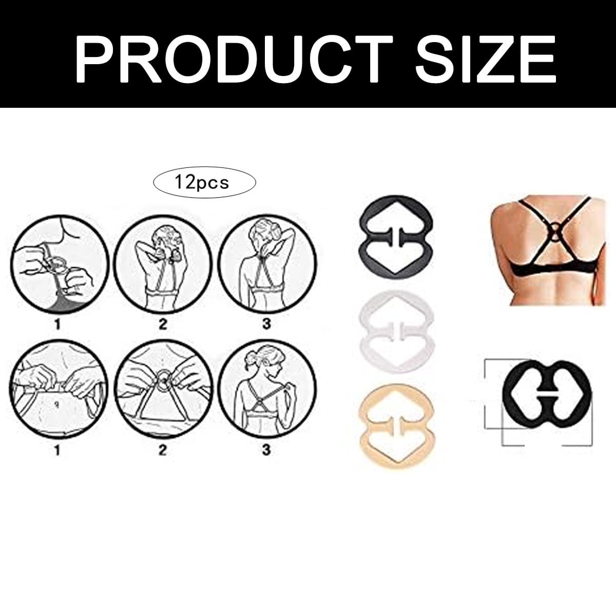 Attaches Bretelles De Soutien-Gorge - Lot De 12 (3 Bretelles Élastiques + 9 Pinces) - Transparent Et Réglable