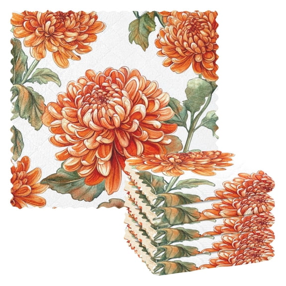 6 Pieces of Kitchen Towels 11x11Inch Kitchen Dish Cloths Kitchen Dish Towels Reuseable Cleaning Cloths Red Chrysanthemums