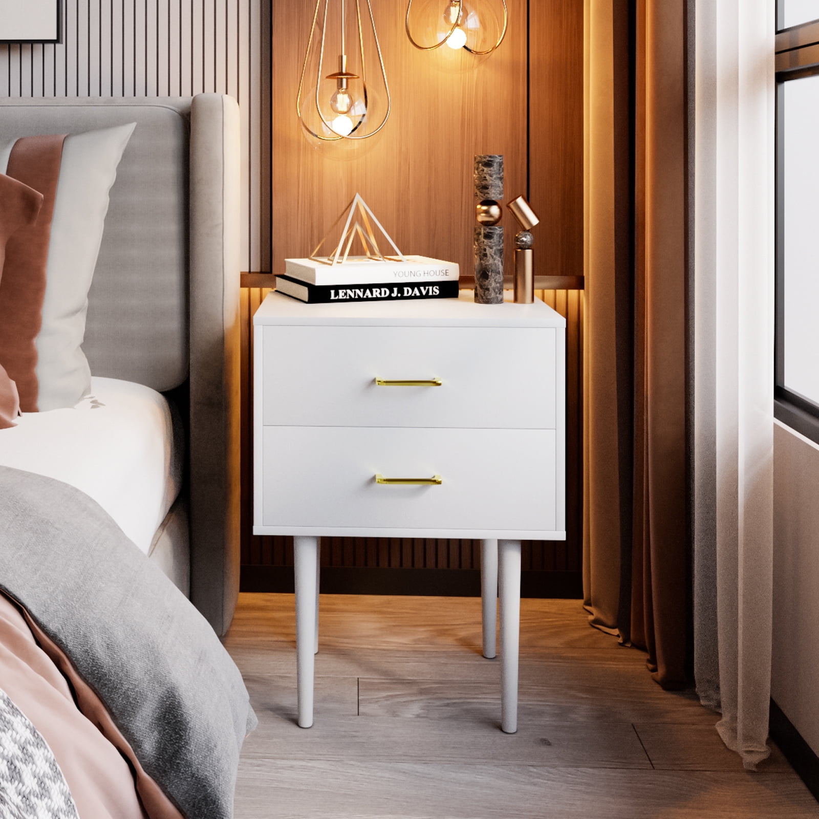 Smuxee Nightstand Modern 2 Drawer White Night Stands For Bedrooms