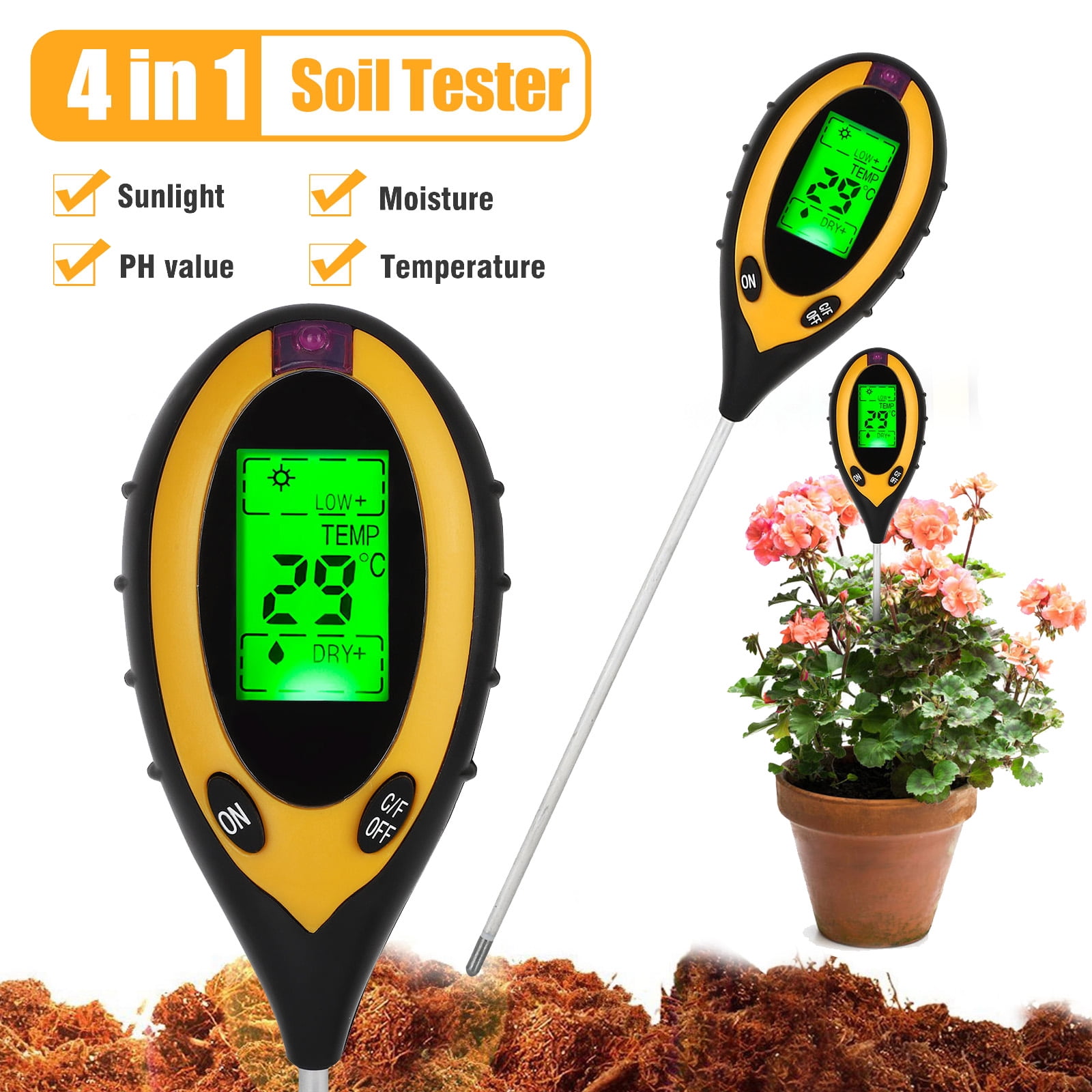 Probe Tester for House Outdoor Garden Lawn Plant Water Meter MASiKEN Soil Moisture Meter Soil Test Kit 5-in-1 PH Meter/Thermometer/Plant Light/Soil Humidity/Air Hygrometer Tester and Monitor S2 